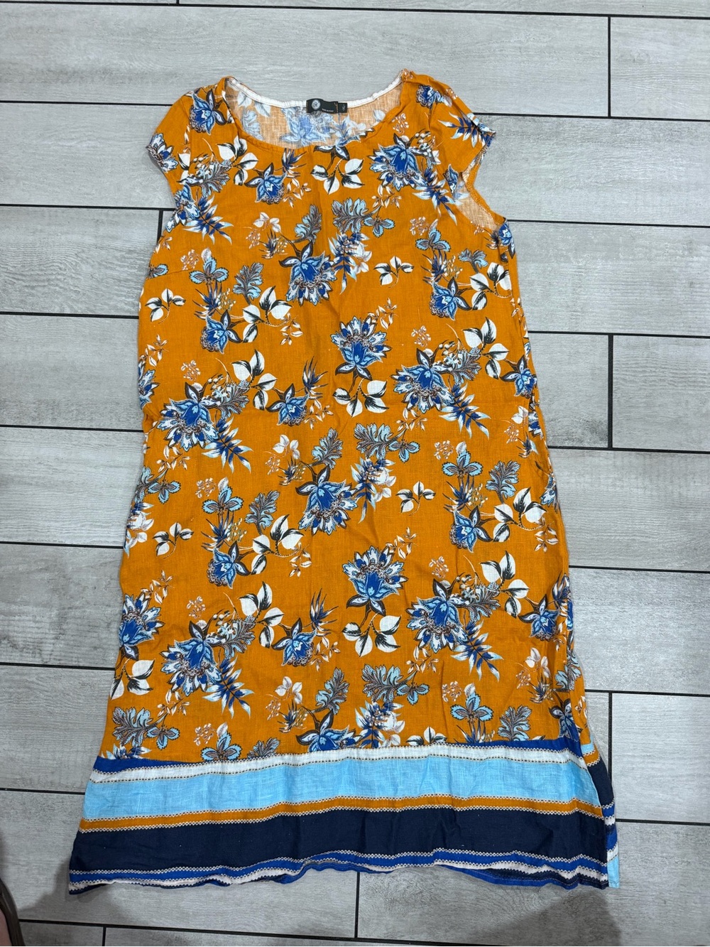 Floral Scoop Neck Sundress - Mustard with Blue Blossom
